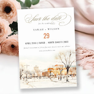 Reserva La Fecha Forgo North Dakota City Scape Watercolor Boda