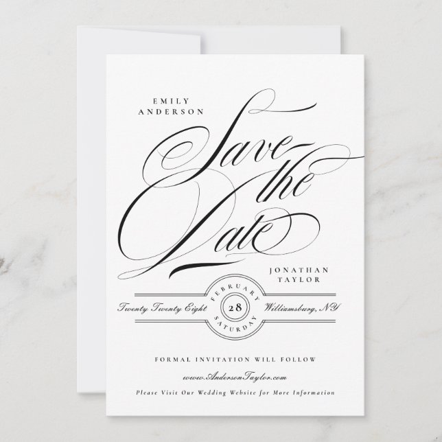 Reserva La Fecha Formal Elegant Calligraphy Wedding Website Photo (Anverso)