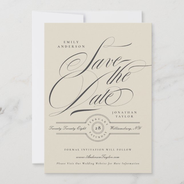 Reserva La Fecha Formal Elegant Calligraphy Wedding Website Photo (Anverso)