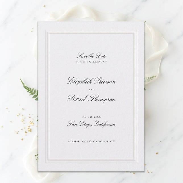 Reserva La Fecha Formal Modern Classic Elevated Frame Pearl Wedding (modern classic wedding invitation double frame elevated pearl formal traditional calligraphy )