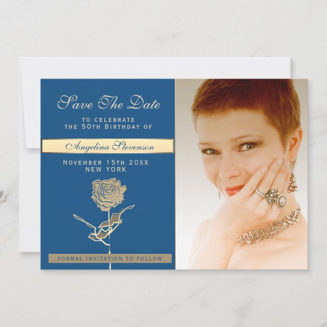 Reserva La Fecha Foto 50th Birthday Classic Blue and Gold (Anverso)