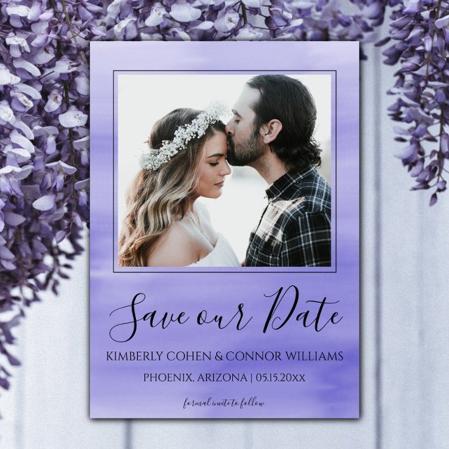 Reserva La Fecha Foto acuarela Guardar la fecha | Púrpura (Purple Watercolor Photo Save the Date)