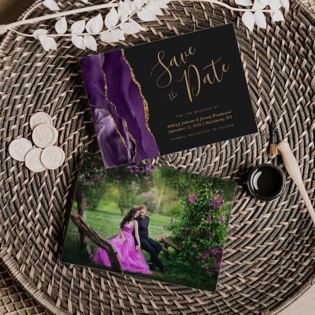 Reserva La Fecha Foto Agate Purple Gold Dark Save the Date (Subido por el creador)