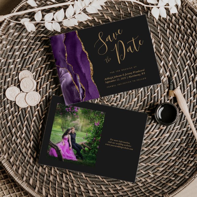 Reserva La Fecha Foto Agate Purple Gold Wedk Wedding Save the Date (Subido por el creador)