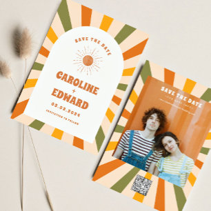 Reserva La Fecha Foto Arcoíris Ondulado Groovy Save the Date Código