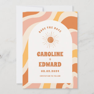 Reserva La Fecha Foto Arcoíris Ondulado Groovy Save the Date Código