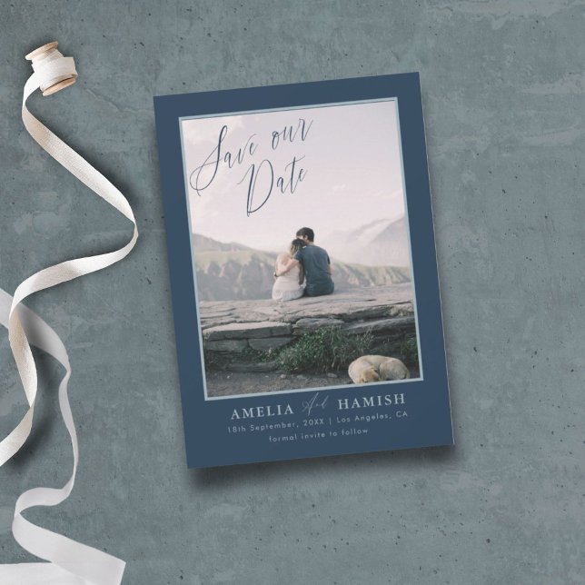 Reserva La Fecha Foto azul de la marina moderna salve nuestra fecha (Subido por el creador)