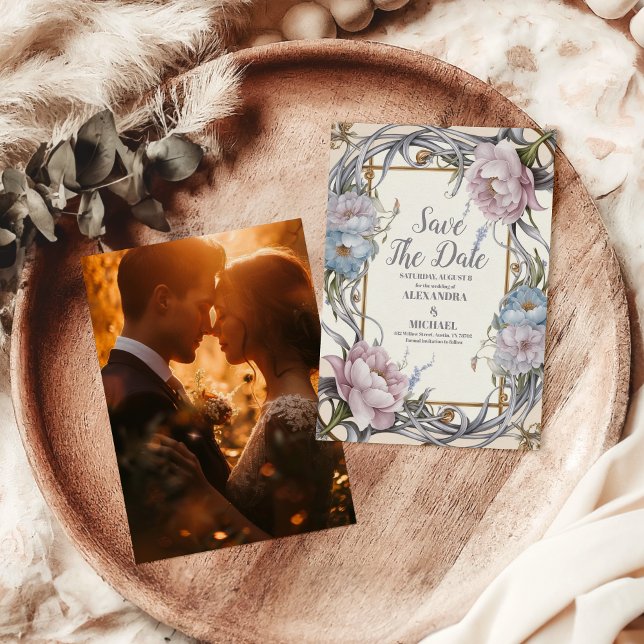 Reserva La Fecha Foto: Boda Art Nouveau floral morado (Subido por el creador)