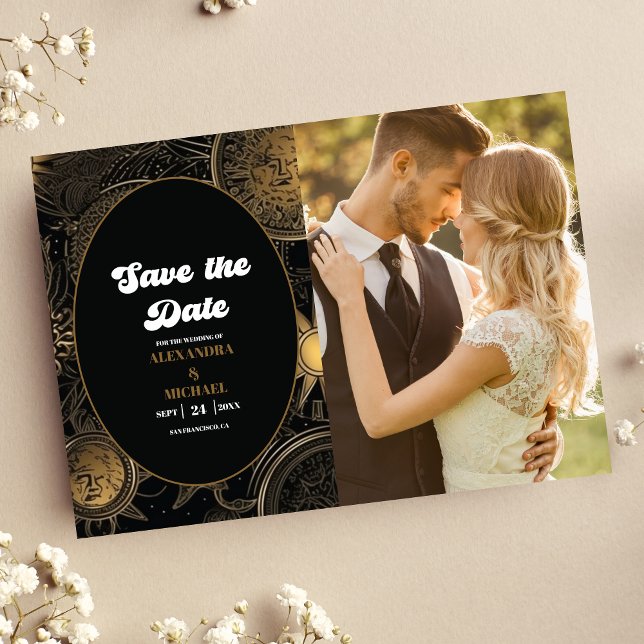 Reserva La Fecha Foto Boda Celestial Negro Oro (Subido por el creador)
