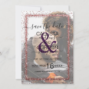 Reserva La Fecha Foto Boda Confeti Rociado con Rosa Violeta Dorado