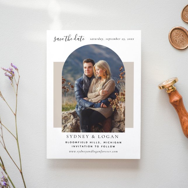 Reserva La Fecha Foto Boda de Arch Taupe Moderno (Subido por el creador)