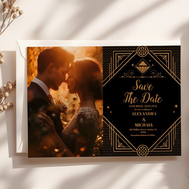 Reserva La Fecha Foto: Boda de Art Deco Geométrico con Oro Negro (Subido por el creador)