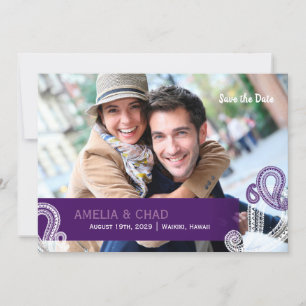 Reserva La Fecha Foto Boda de Eggplant Paisley Save the Date