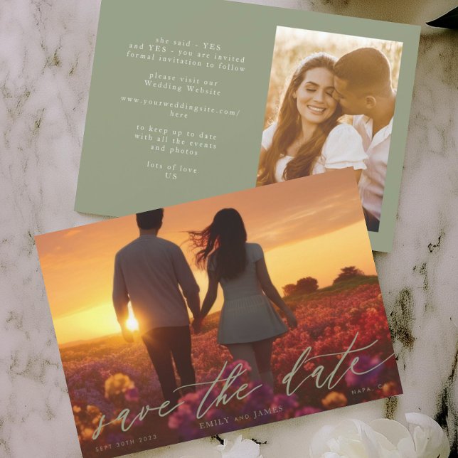 Reserva La Fecha Foto Boda de Modern Sage Green (Subido por el creador)