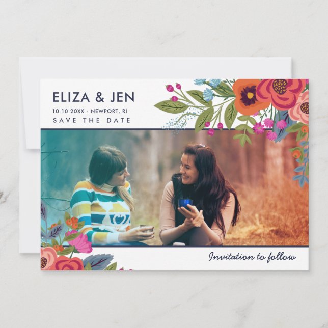 Reserva La Fecha Foto bohemiana de Bouquet Save the Date (Anverso)