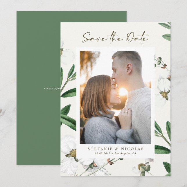 Reserva La Fecha Foto botánica de las flores blancas antiguas (Anverso / Reverso)