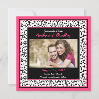 Reserva La Fecha Foto caliente color rosa Damask Floral Save the Da
