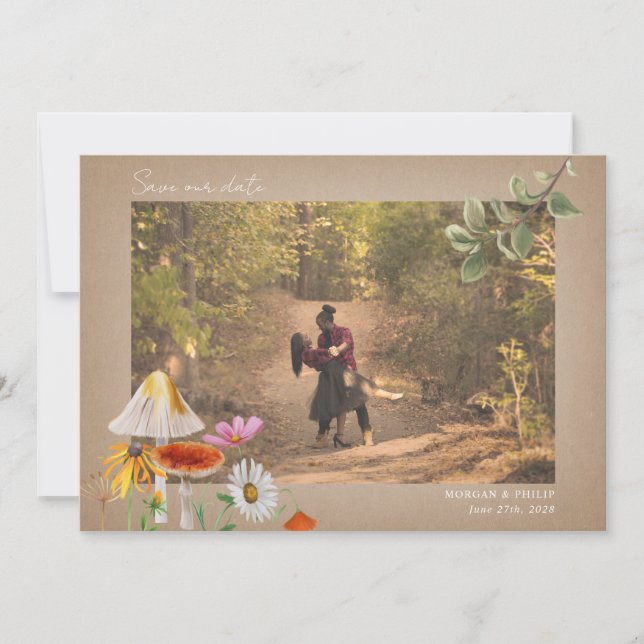 Reserva La Fecha Foto Cardstock del Boda Forestal Guardar la fecha (Anverso)