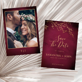 Reserva La Fecha Foto Crimson Red & Gold Elegante Botánica