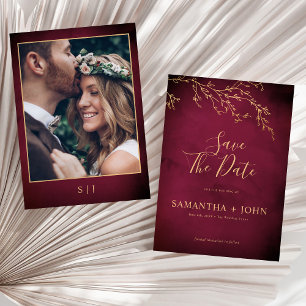 Reserva La Fecha Foto Crimson Red & Gold Elegante Botánica