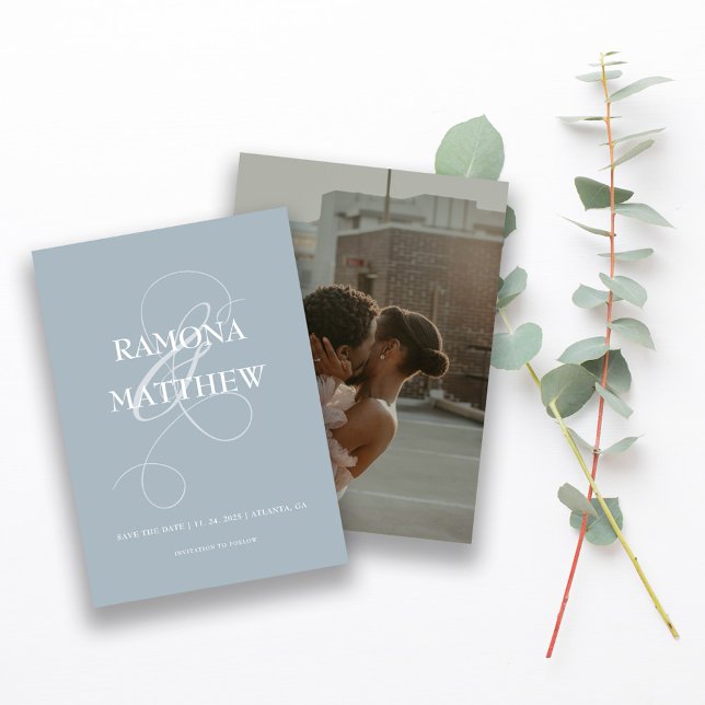 Reserva La Fecha Foto de Ampersand azul en polvo moderno (Subido por el creador)