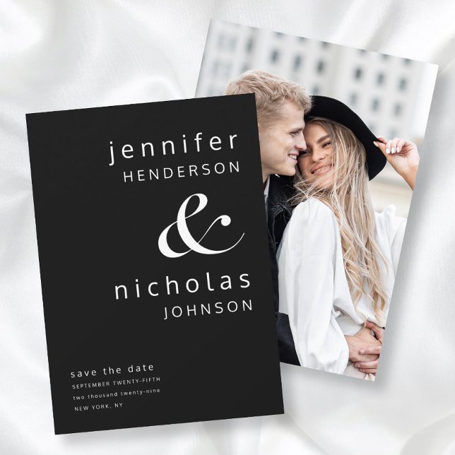 Reserva La Fecha Foto de Ampersand Negro Moderno (Modern Black Ampersand Photo Save The Date)