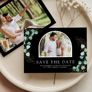 Reserva La Fecha Foto de arco de eucalipto Boda negra