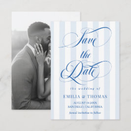 Reserva La Fecha Foto de boda azul y blanco para guardar la fecha