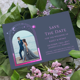 Reserva La Fecha Foto de Boda Celestial Azul Morado Místico