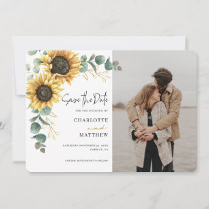 Reserva La Fecha Foto de boda con acuarela floral de girasol