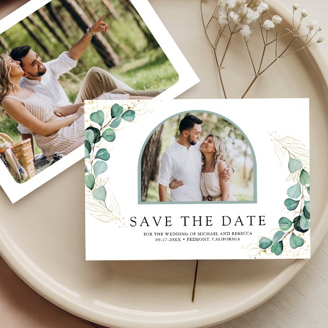 Reserva La Fecha Foto de boda con arco de eucalipto (Subido por el creador)