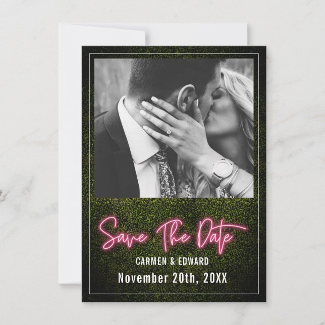 Reserva La Fecha Foto de boda con caja de neón (Anverso)