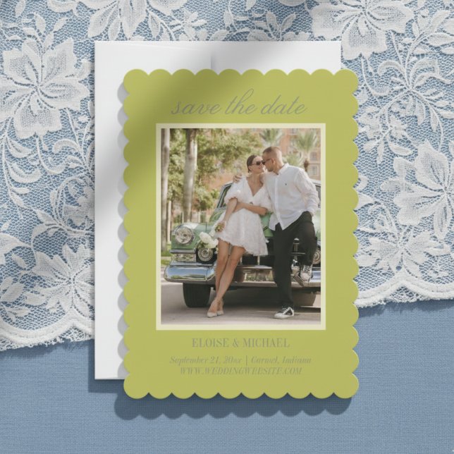 Reserva La Fecha Foto de boda con guión de Chartreuse moderno (Invite guests to save the date for your big day with this Modern Script Green Save the Date!)