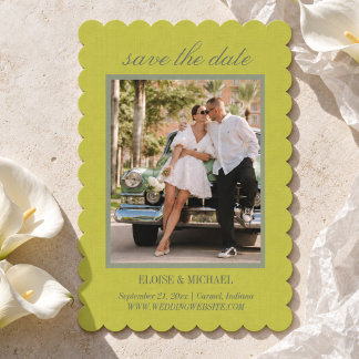 Reserva La Fecha Foto de boda con guión de Chartreuse moderno