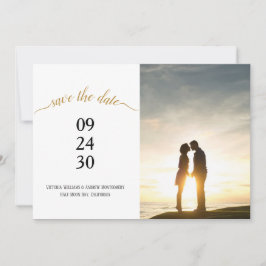 Reserva La Fecha Foto de boda con guión dorado negro moderno