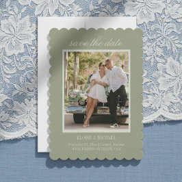 Reserva La Fecha Foto de boda con guión moderno en verde salvia