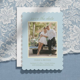 Reserva La Fecha Foto de boda con guión moderno y azul cítrico