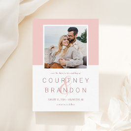 Reserva La Fecha Foto de boda con monograma rosa Modern Blush