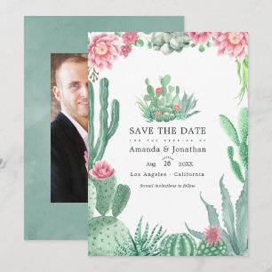 Reserva La Fecha Foto de boda con suculentas acuarela