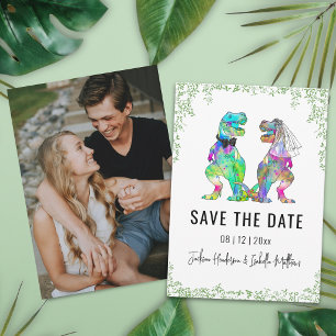 Reserva La Fecha Foto de boda con tema de dinosaurio para guardar l