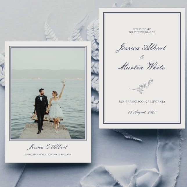 Reserva La Fecha Foto de boda con tema de playa botánica azul (Subido por el creador)