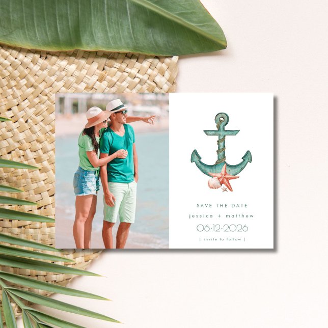 Reserva La Fecha Foto de Boda costero Guardar la fecha (Coastal Wedding Photo Save the Date)
