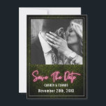 Reserva La Fecha Foto de boda de boj con neón<br><div class="desc">Un diseño de neón sobre un fondo de boj con texto blanco y foto personalizada.</div>