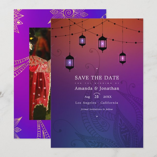 Reserva La Fecha Foto de boda de Bollywood árabe (Anverso / Reverso)