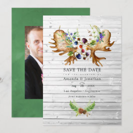 Reserva La Fecha Foto de boda de bosque rústico al acuarela