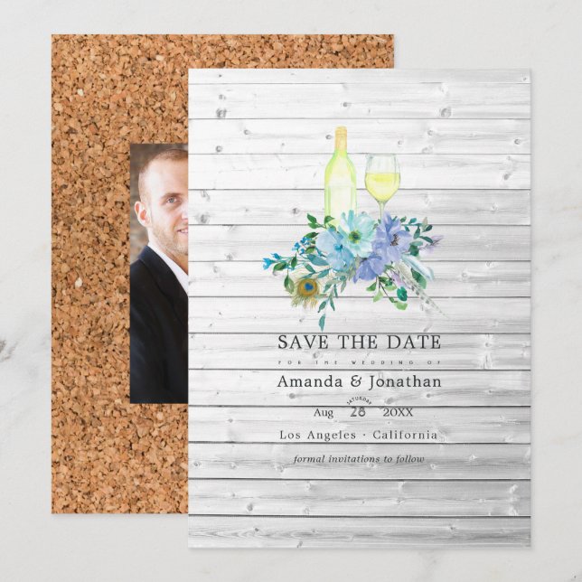 Reserva La Fecha Foto de boda de degustación de vino boho menta rús (Anverso / Reverso)