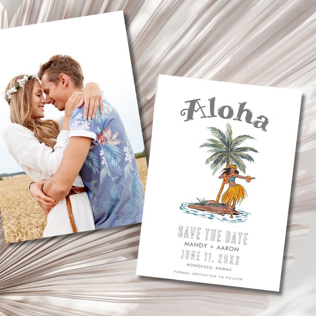 Reserva La Fecha Foto de boda de destino de Hawaii Aloha (Hawaii Aloha Destination Wedding Photo Save The Date)