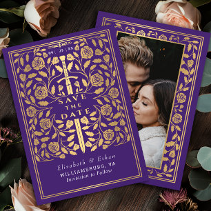 Reserva La Fecha Foto de Boda de espadas medieval Purple Royal