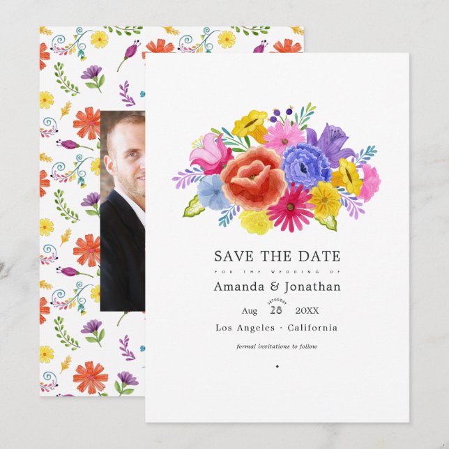 Reserva La Fecha Foto de boda de fiesta floral acuarela (Anverso / Reverso)