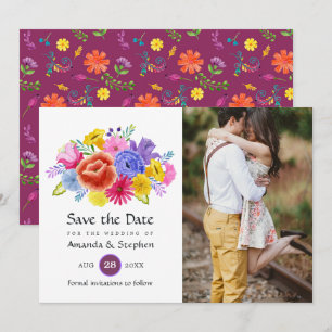 Reserva La Fecha Foto de boda de fiesta mexicana floral colorida
